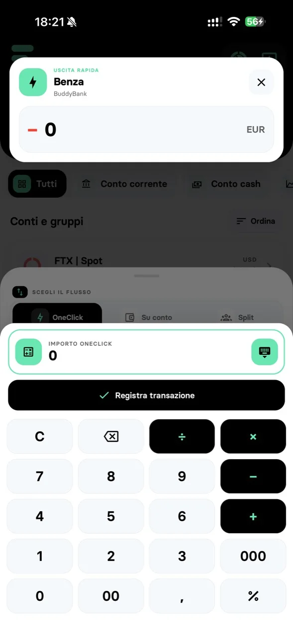 Inserimento dell’importo libero in una transazione OneClick