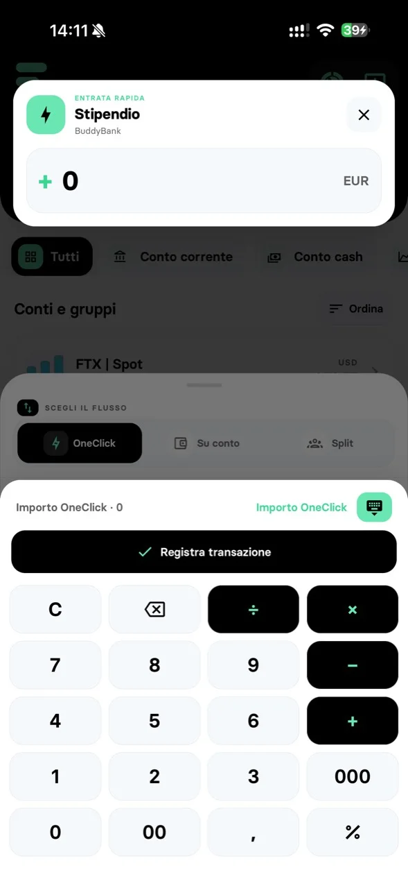 Tastiera calcolatrice integrata nel flusso OneClick