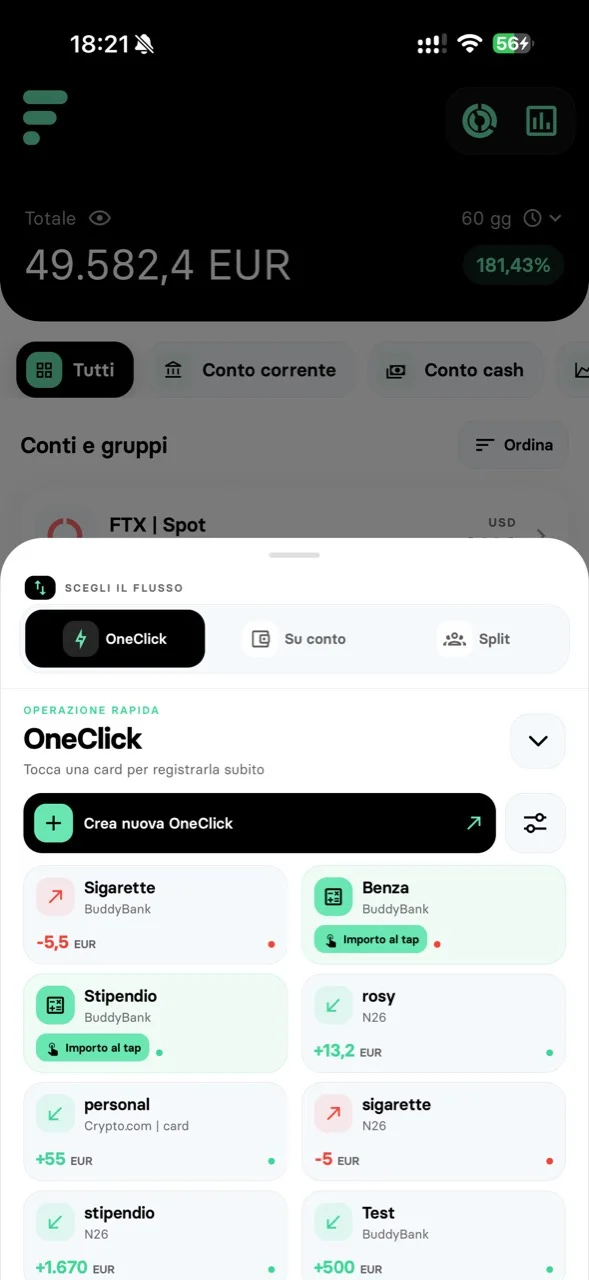 Raccolta di transazioni rapide OneClick in FinHub